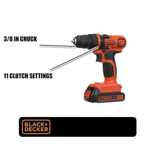 BLACK+DECKER 20V MAX Cordless Drill and Driver, 3/8 Inch, With LED Work Light, Battery and Charger Included (LDX120C) 8