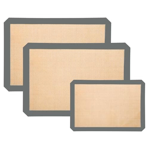 XSSDPDC Silicone Baking Mat 3 Pack, Non-Stick Food Safe Reusable Baking Sheets, 2 Medium & 1 Small Sizes for Cookies Macarons Bread, (Gray)