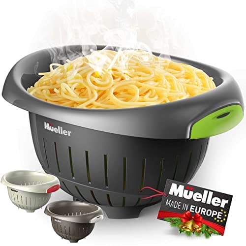 Mueller European Made Colander/Strainer, Heavy Duty Deep for Draining Pasta, Lettuce, Vegetables and Fruit, Dishwasher Safe, Beige