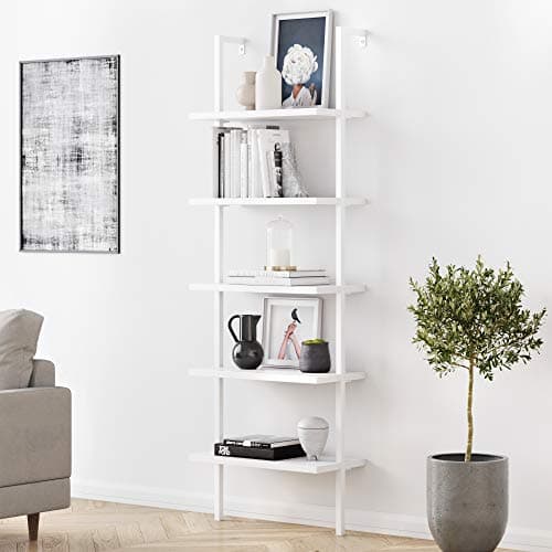 Nathan James White Ladder Bookcase with 5 Shelves