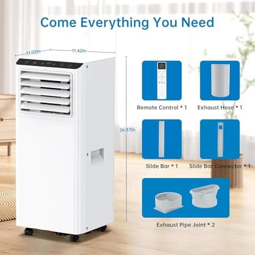 8,000 BTU Portable Air Conditioner, AC Unit with Built-in Cool, Dehumidifier & Fan Modes for Room up to 350 sq.ft, Conditioner Remote Control, 24 Hour Timer, Installation Kit 7