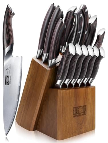 HOSHANHO 16-Piece Knife Set, Japanese High Carbon Stainless Steel Kitchen Knife Set, Ultra Sharp Chef Knife Block Set with Sharpener