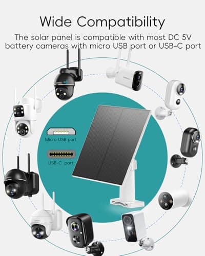 ZUMIMALL Security Cameras Wireless Outdoor WiFi with 360° PTZ, 2K Battery Cameras for Home Security Outdoor, 5W Solar Panel for Security Cameras Wireless Outdoor, with Micro USB & Type-C Port 5