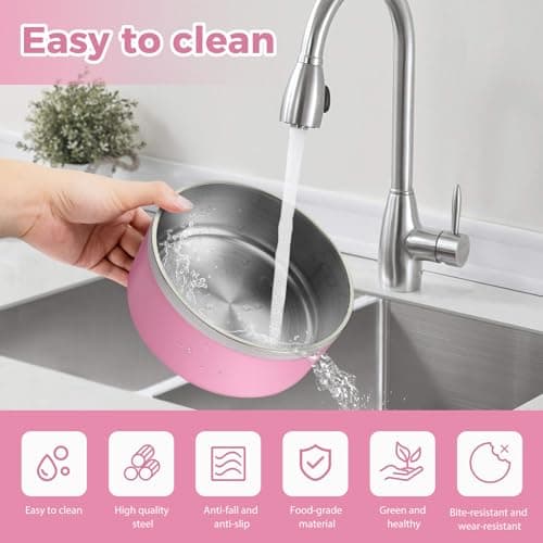 LIHOOOOM Stainless Steel Dog Bowls for Large Dogs - Insulated, Non Slip, Easy Clean, 40oz, Pink 5