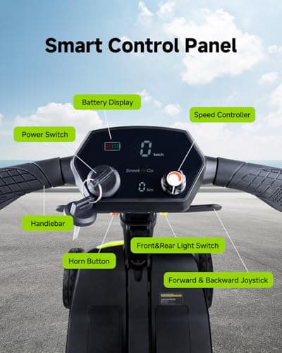 SCOOTNGO Mobility Scooters for Seniors & Adults 4 Wheel Travel Mobility Scooter Airline Approved with Two Batteries, Lightweight, Foldable, No Assembly Needed (Black Yellow, Dual Batteries) 9