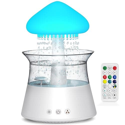 Diffuserlove Cloud Humidifier Rain Water Drip Diffuser Humidifier with Remote Waterfall Lamp Mushroom Humidifier Rain Sounds White Noise Humidifier Air Humidifiers for Bedroom Desk
