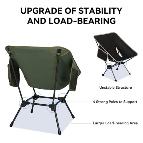 TOBTOS Ultralight Camping Chair, Portable Sturdy Folding Chair with Carry Bag and Side Pocket for Outdoor Camp, Travel, Beach, Picnic, Hiking, Backpacking (Green) 5