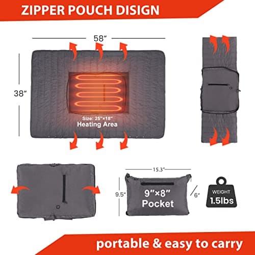 Goallim Portable USB Heated Blanket, 3 Heat Settings Heated Blanket 3 Hrs Auto Off, 58”x38” with Overheat Protection Fast Heating for Home Office Outdoor Camping Travel(Battery Pack Not Included) 5