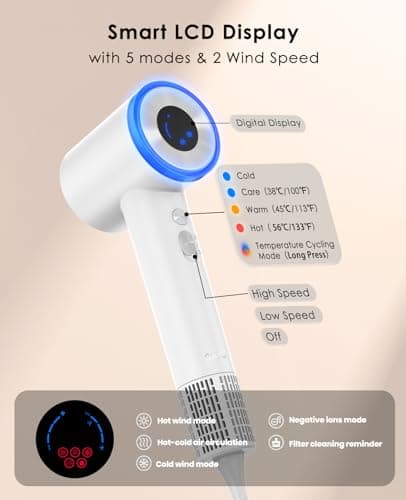 OSOU Hair Dryer, High Speed Fast Drying Hair Dryers, Negative Ionic Portable Blow Dryer with 110000 RPM Brushless Motor, Lightweight Low Noise Thermo-Control Hairdryer with Nozzle for Home, Travel 6