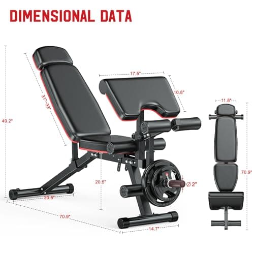 XDDIAS Workout Bench, Adjustable Weight Bench with Leg Extension and Leg Curl, Extended Headrest, 900LBS Preacher Curl Bench Incline Decline Flat Workout Bench for Home Gym Full Body Exercise 7