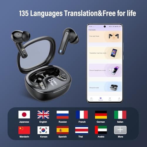 Wireless Earbuds, AI Translating Ear Buds, 135 Languages Translating Earphones, Wireless Bluetooth Translation Earbuds, HiFi Stereo, 45H, Business Trip, Earbud Translator fit iOS/Android, Deep Black 2