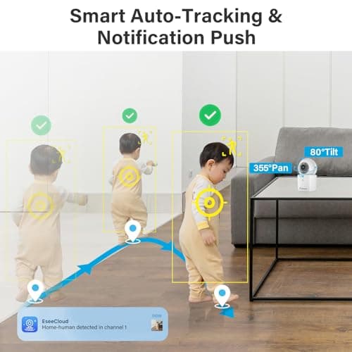 Jennov 2K Pet Dog Cat Camera, 360° Home Security Camera with One-Click Talk, WiFi Baby Camera Monitor with Motion Detection/Color Night Vision/Auto Tracking for Home Indoor &Outdoor Security 6