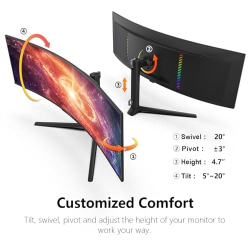 INNOCN 49" 49Q1S OLED Curved Gaming Monitor 5120 x 1440p 240Hz, 0.03ms, USB Type C 90W, HDMI 2.1, DisplayPort, USB Hub, Surrounding Speakers, Adaptive-Sync, Height Adjustable Stand, Black 6