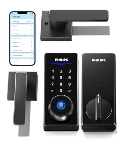 Philips Smart Lock with Handles, Keyless Entry Door Lock Set, Keypad Door Lock with 2 Level Handles, Digital Keypad Deadbolt for Front Door, App Fingerprint PIN Code Unlocking, Auto Locking
