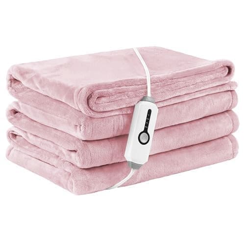 LaffyLo Electric Heated Blanket Full Size 72"×84", Breathable & Luxurious Flannel,Soft Warm Gift with Over-Heat Protection,4 Heating Levels & 10 H Auto Shut Off, Machine Washable, Light Pink
