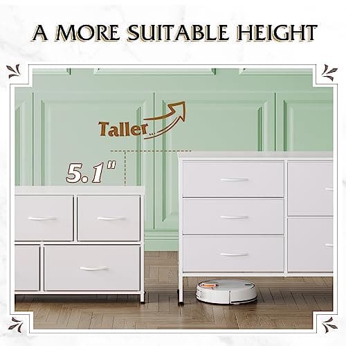 WLIVE White Dresser for Bedroom with 5 Drawers, Fabric Dresser for Living Room, Wide Chest of Drawers for Bedroom, Closet, Hallway, White 8