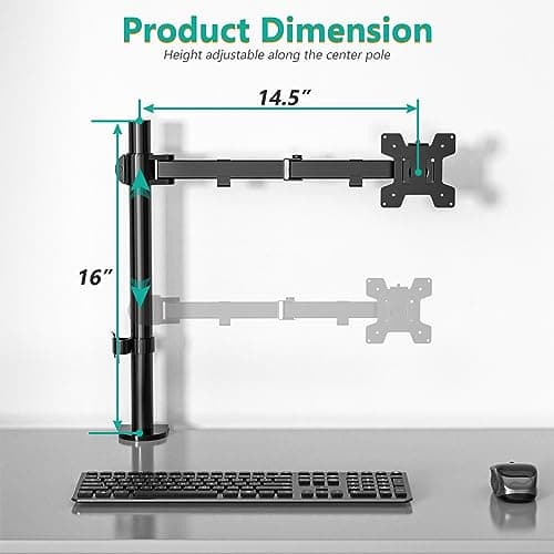 WALI Single Monitor Mount, Single Monitor Arm Desk Mount,Desk Monitors Stand, Holds Screen Up to 32inch, 22lbs, Adjustable Mount with C-CLAMP Designed for Home Office Application(M001), Black 3