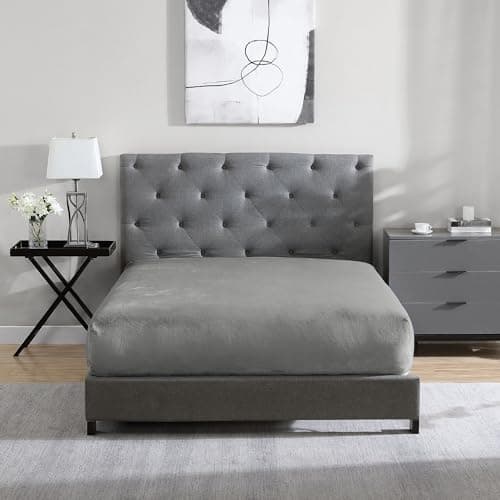 Cathay Home Queen Plush Fur Fitted Sheet - Ultra Soft & Thick Plush Fur - All Season Cozy Warmth - 12" Deep Pocket Fitted Sheet Only (Queen, Grey)