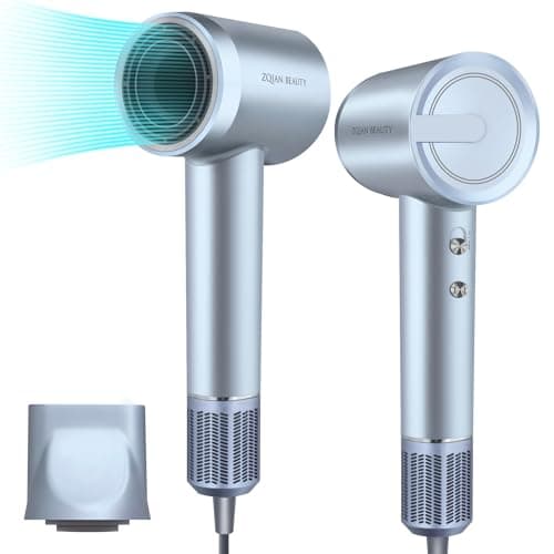 ZQIAN BEAUTY Hair Dryer, High-Speed Blow Dryer with 110,000 RPM Brushless Motor, 200 Million Negative Ionic Hair Dryer, Fast Drying Low Noise Hairdryer with Magnetic Concentrator Nozzle (Silver Blue)