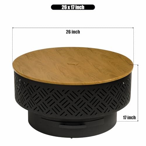OutVue 26" Wood Burning Fire Pits with Grill & Lid, Fire Pit Table for Outside with Waterproof Cover & Fire Poker, Outdoor Firepit with Functions for BBQ,Table and Bonfire 6