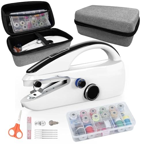 Sewing Kit:Sewing Bliss in one Box.Handheld Sewing Machine,Beginner's Sewing kit with Storage,Two Power Supply Modes,Portable mini Sewing Machine,Handheld for Beginners.(New White)