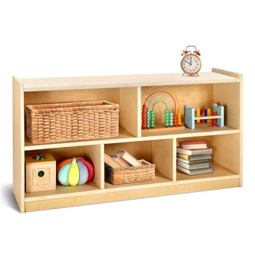 wingyz Wooden Storage Cabinet, 5-Section Montessori Bookshelf, Kids Toy Storage Organizer Book Shelf for Kids Rooms, Classroom, Playroom, Nursery, Preschool Book Shelves