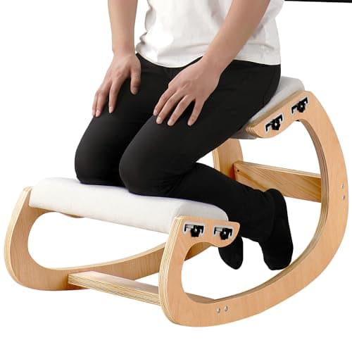 MallVitally Adjustable Kneeling Chair, Wooden Ergonomic Rocking Chair - Improve Your Posture with an Angled Seat for Home,Office(White Oak),(JY-02)