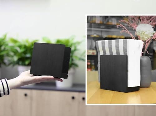 Napkin Holder For Table - Wooden Farmhouse Napkin Holders, Black Simple Upright Vertical Dining Table Cocktail Napkins Dispenser, Kitchen Rustic Natural Walnut Wood For Paper Napkins 3