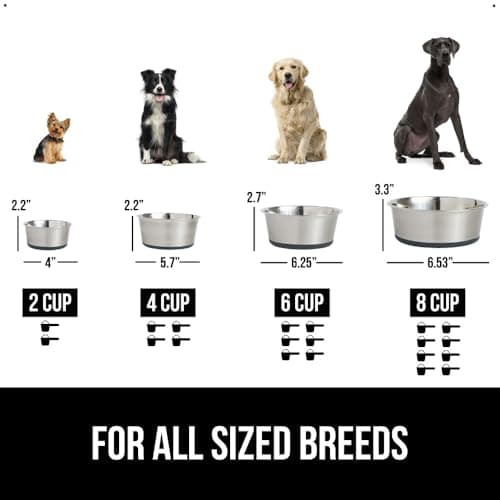 GORILLA GRIP Set of 2 Dog Bowls, Food Grade Metal Food and Water Bowl for Feeding Dogs and Cats, Dishwasher Safe, Rust Resistant Stainless Steel, BPA Free Rubber Base, Holds 3 Cups (24 fl oz), Gray 6