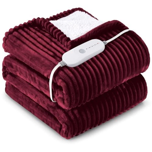 HYLEORY Heated Blanket Electric Throw, Soft Flannel Sherpa Heater 5 Heat Settings and 3 Hours Auto Shut-Off Heating Blanket ETL Certification Over-Heat Protection Machine Washable,Red