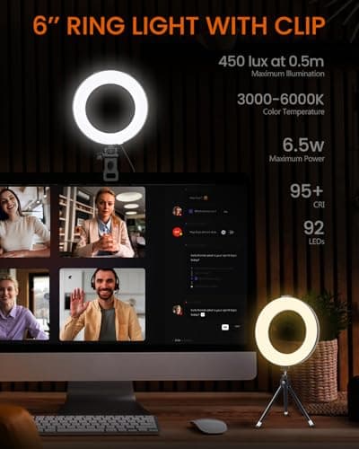 Video Conference Lighting Kit, Ring Light Clip on Laptop Monitor, 6" Dimmable LED Circle Selfie Light for Zoom Meeting/Remote Working/Zoom Calls/Live Streaming/Video Recording 6