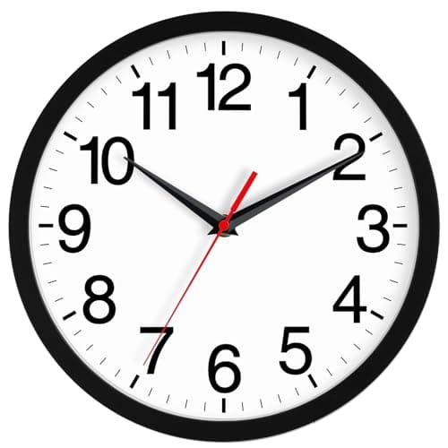 Rohioue 12 Inch Wall Clock Modern Battery Operated Silent Non Ticking Analog for Bedroom Office Living Room Home Kitchen Bathroom(Black)