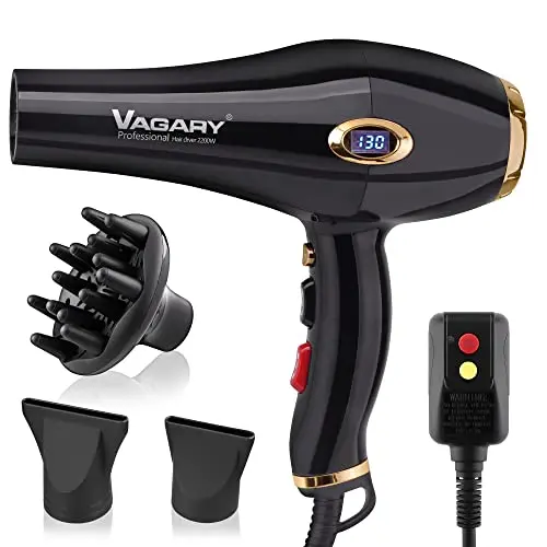 VAGARY 6685G Professional Salon Hair Dryer 2200w with Icd Display,Negative Ionic Blow Dryer,Powerful AC Motor Blow Dryer,Low Noise Hair Dryers,2 Speeds and 2 Heat Settings 1 Cool Shot Button