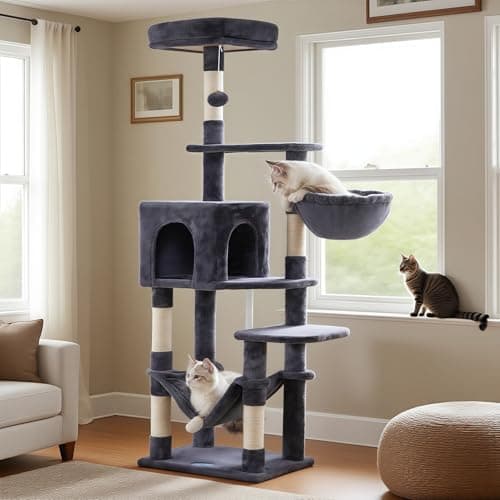 Hey-brother Cat Tree with Large Hammock, Multi-Level Cat Tower for Indoor Cats, Cat Condo with Sisal-Covered Scratching Posts and Top Perch, Smoky Gray MPJ050G 8