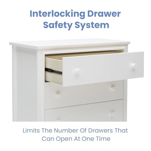 Delta Children Perry 3 Drawer Dresser with Changing Top and Interlocking Drawers, Bianca White 5