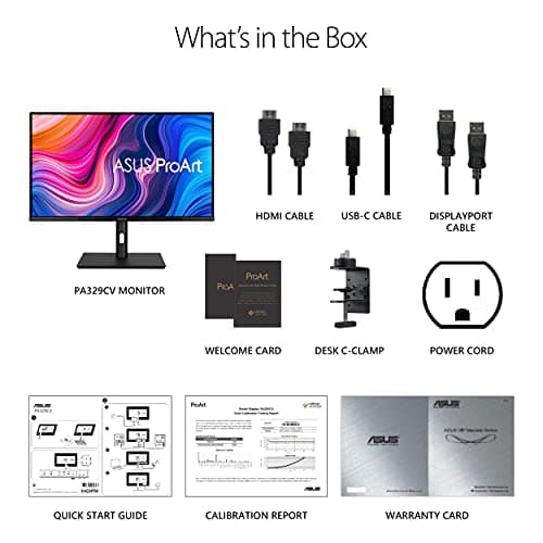 ASUS ProArt Display 32” 4K HDR Monitor (PA329CV) - UHD (3840 x 2160), IPS, 100% sRGB/Rec.709, ΔE < 2, Calman Verified, USB-C Power Delivery, DisplayPort, HDMI, USB 3.1 Hub, C-clamp, Height Adjustable 8