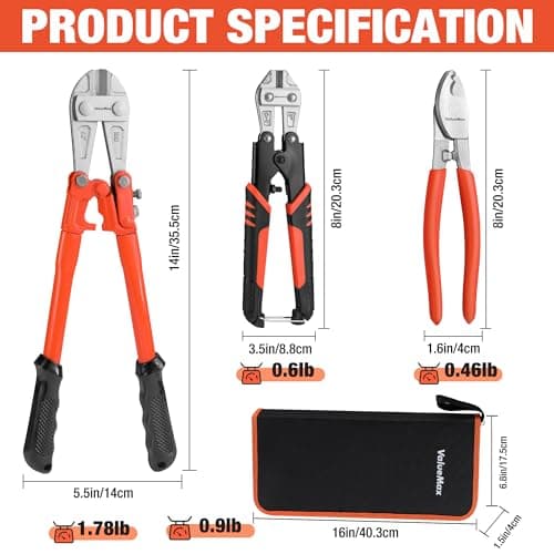 ValueMax Bolt Cutter Set, 3-Piece Heavy Duty, 14" and Mini 8" Cutters, 8" Cable Cutter With Carrying Bag for Locks, Steel Wire, Barbed Wire, Chains 6