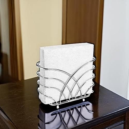 LEVIMETREE Napkin Holder for Table – Silver Iron Upright Napkin Dispenser for Paper Napkins, Napkin Dispenser for Kitchen Dining, Cocktail Picnic Bar Modern Kitchen and Dining Decor, Servilletero 5