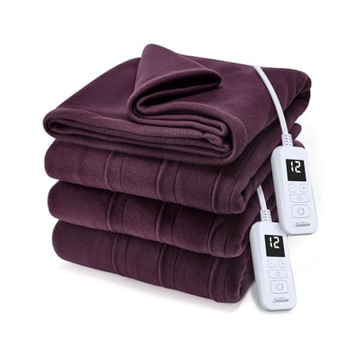 Sunbeam Royal Ultra Fleece Heated Electric Blanket King Size, 90" x 100", 12 Heat Settings, 12-Hour Selectable Auto Shut-Off, Fast Heating, Machine Washable, Warm and Cozy, Claret