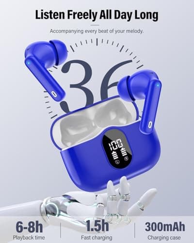 Wireless Earbuds, Bluetooth 5.4 Headphones Bass Stereo, Ear Buds with Noise Cancelling Mic, LED Display in Ear Earphones Clear Calls, IP7 Waterproof Bluetooth Earbuds for Laptop/Phones/Sports, Blue 7