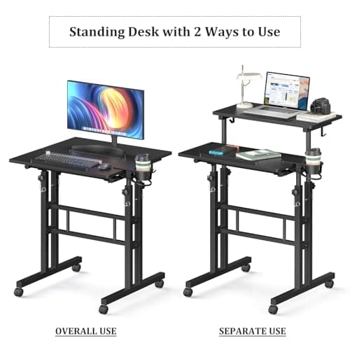 Enayplon Small Standing Desk with Wheels, Mobile Stand Up Desk, Portable Standing Table on Wheels for Walking Pad, Rolling Computer Desk Adjustable Height, Tall Table 9