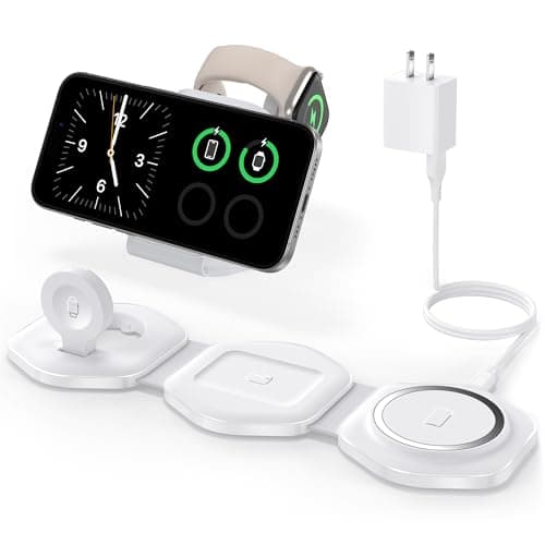 3 in 1 Wireless Charging Station for Apple Multiple Devices, Foldable Magnetic Fast Travel Charger, Compatible with MagSafe iPhone 16 15 14 13 12 Apple Watch & AirPod, Gift for Women