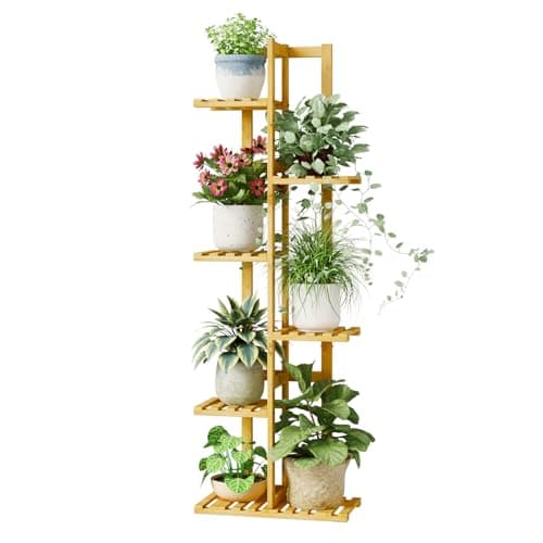 Bamworld Plant Stand Indoor, 6 Tier Bamboo Tall Plant Shelf for Multiple Plants, Corner Tiered Flower Stand for Window Garden Balcony Home Decor Living Room Bedroom