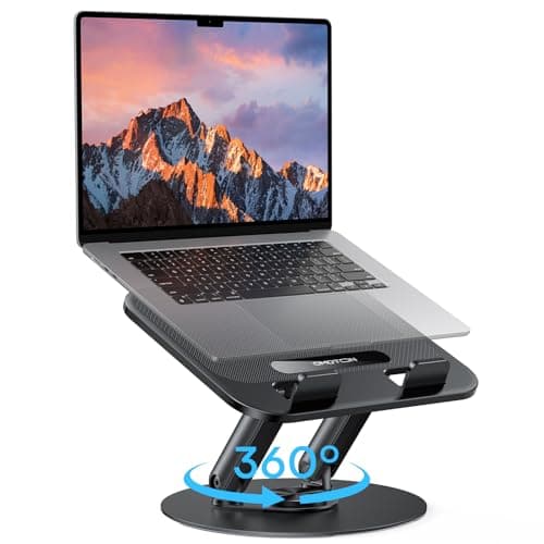 OMOTON Laptop Stand for Desk with 360° Rotating Base, Ergonomic Laptop Riser for Collaborative Work, Easy Storage, Fit MacBook/Laptops up to 14 inches, Black