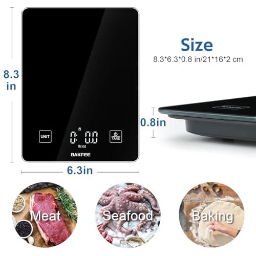 BAKFEE IP67 Waterproof Food Scale with Tempered Glass Surface, 22lb Kitchen Scale 1g Precision, USB Rechargeable, LED Display, Grams and Ounces, for Baking, Cooking, Making Sourdough Bread. Black 6