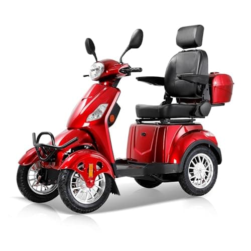 Heavy-Duty 4 Wheel Mobility Scooters for Adults & Seniors, Powered Motor Scooters Weight Capacity of 500lbs, 3-Speed All Terrain with Adjustable Seat & Remote Key, 20° Max Climbing, Red