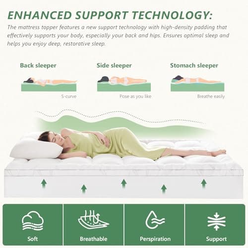 Queen Mattress Topper - Memory Foam Mattress Topper Queen Size, Dual Layer 4 Inch Mattres Pad with 2 Inch Gel Memory Foam, Deep Pocket Cooling Bed for Back Pain Relief 6