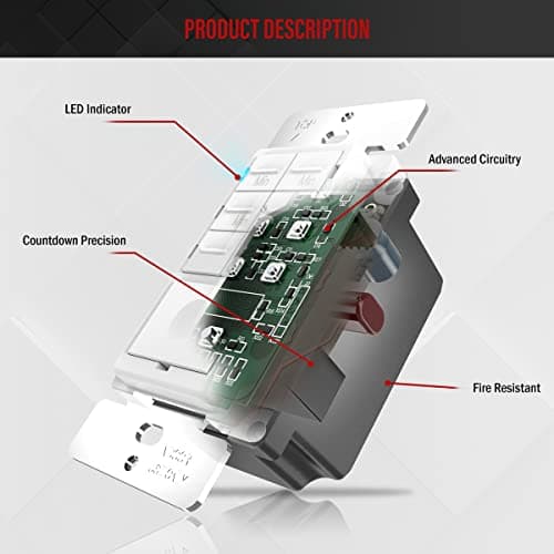 ENERLITES Countdown Timer Switch for Bathroom Exhaust Fan, Wall Light Switch Timer, 5 min – 4 hours, Night Light LED Indicator, Neutral Wire Required, UL Listed, HET06-4H-W, White 5