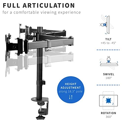 VIVO Triple Monitor Adjustable Desk Mount, Articulating Tri Stand, Holds 3 Screens up to 24 inches, Black, STAND-V003Y 5