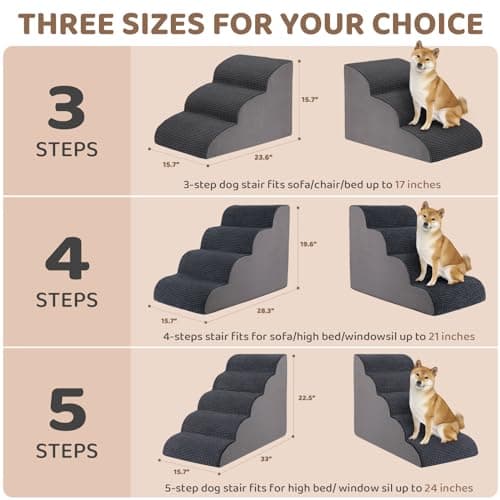 EASYSOAR 3-Step Dog Stairs for Bed & Couch - High Density Foam Pet Stairs for Small Dogs & Cats 6